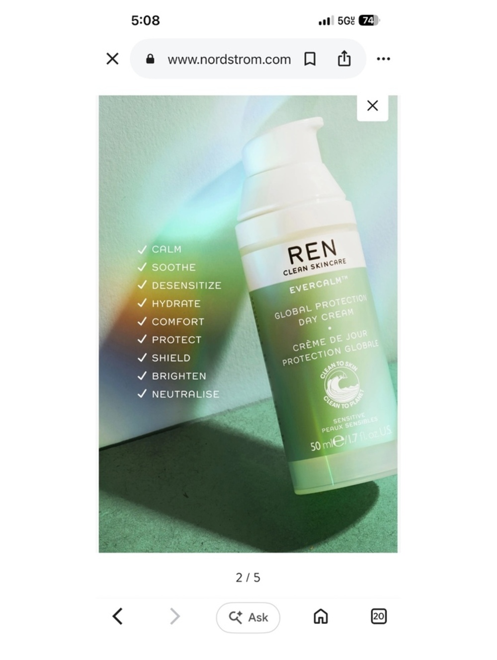 REN Clean Skincare Evercalm Global Protection Day Cream 50ml